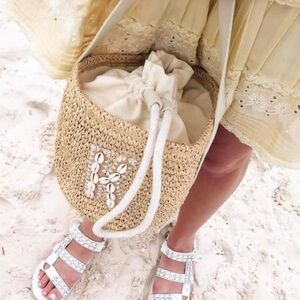 Stoney Clover Lane Woven Straw Raffia Bucket Bag